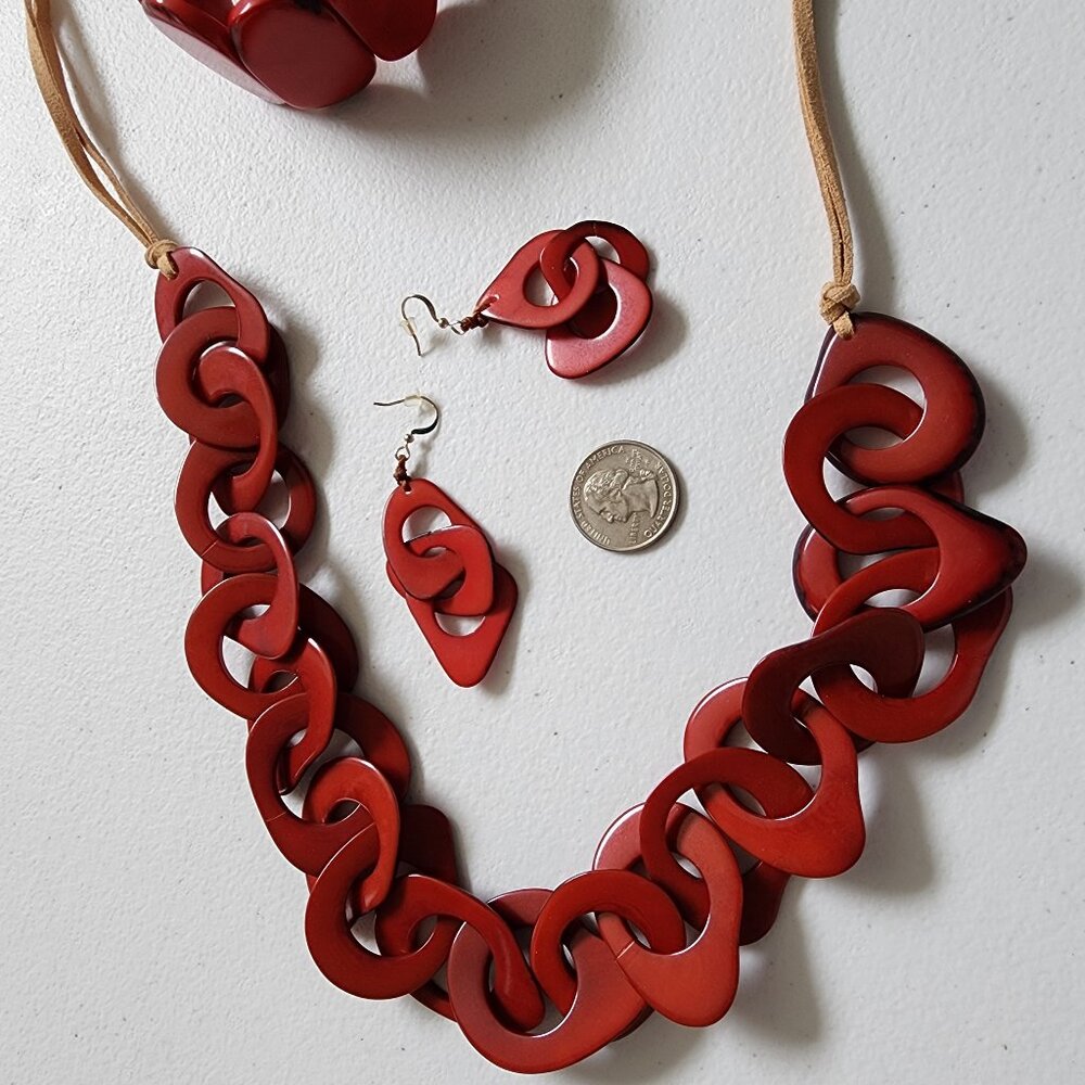 Ecuadorian Tagua Nut Red Jewelry Set